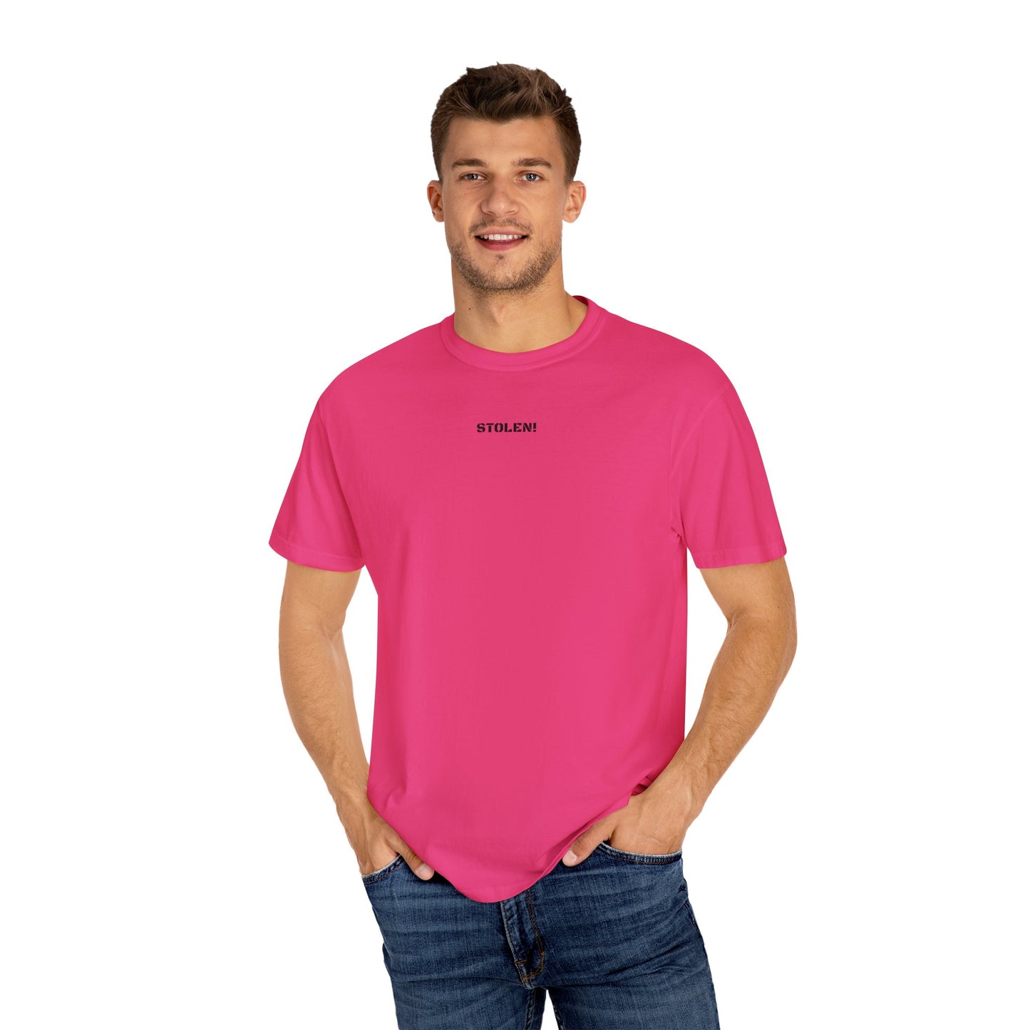 STOLEN! Unisex Garment-Dyed T-shirt with mini text