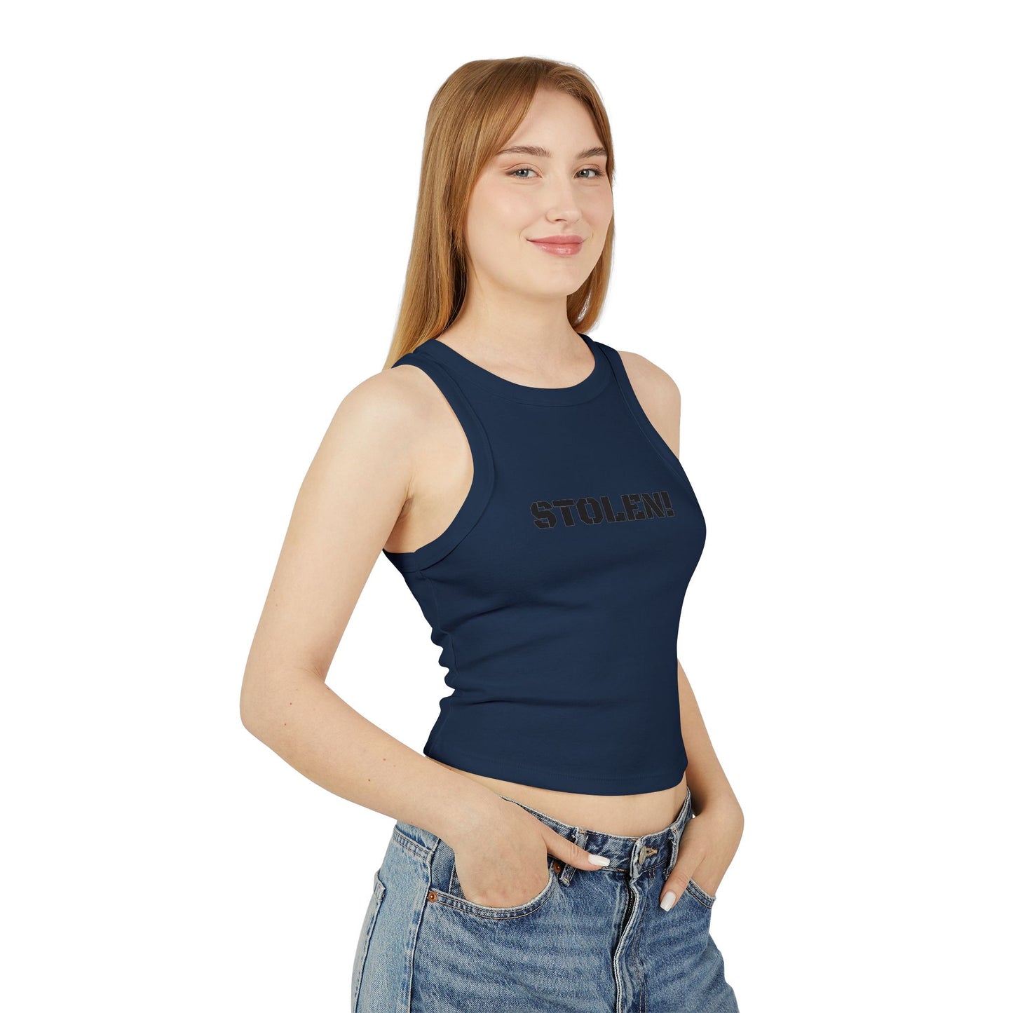 "STOLEN!" Women's Micro Rib Racer Tank Top
