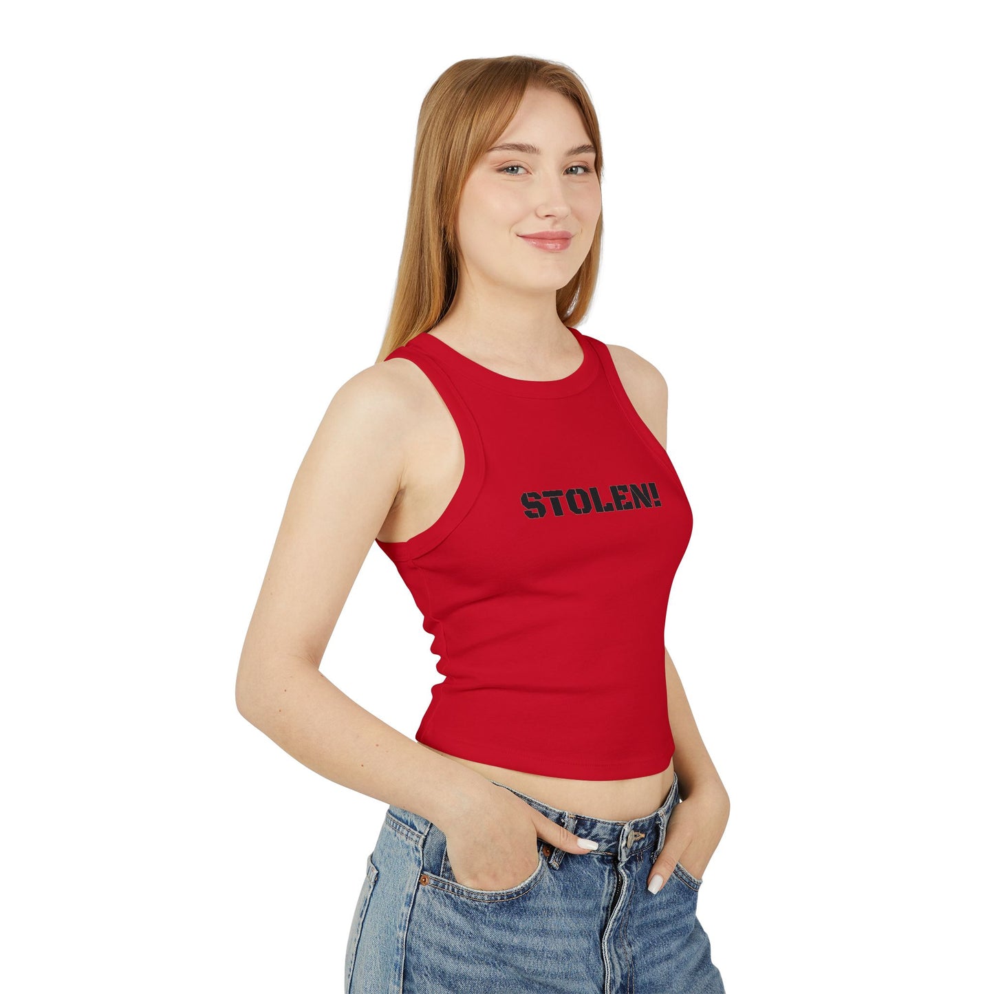 "STOLEN!" Women's Micro Rib Racer Tank Top