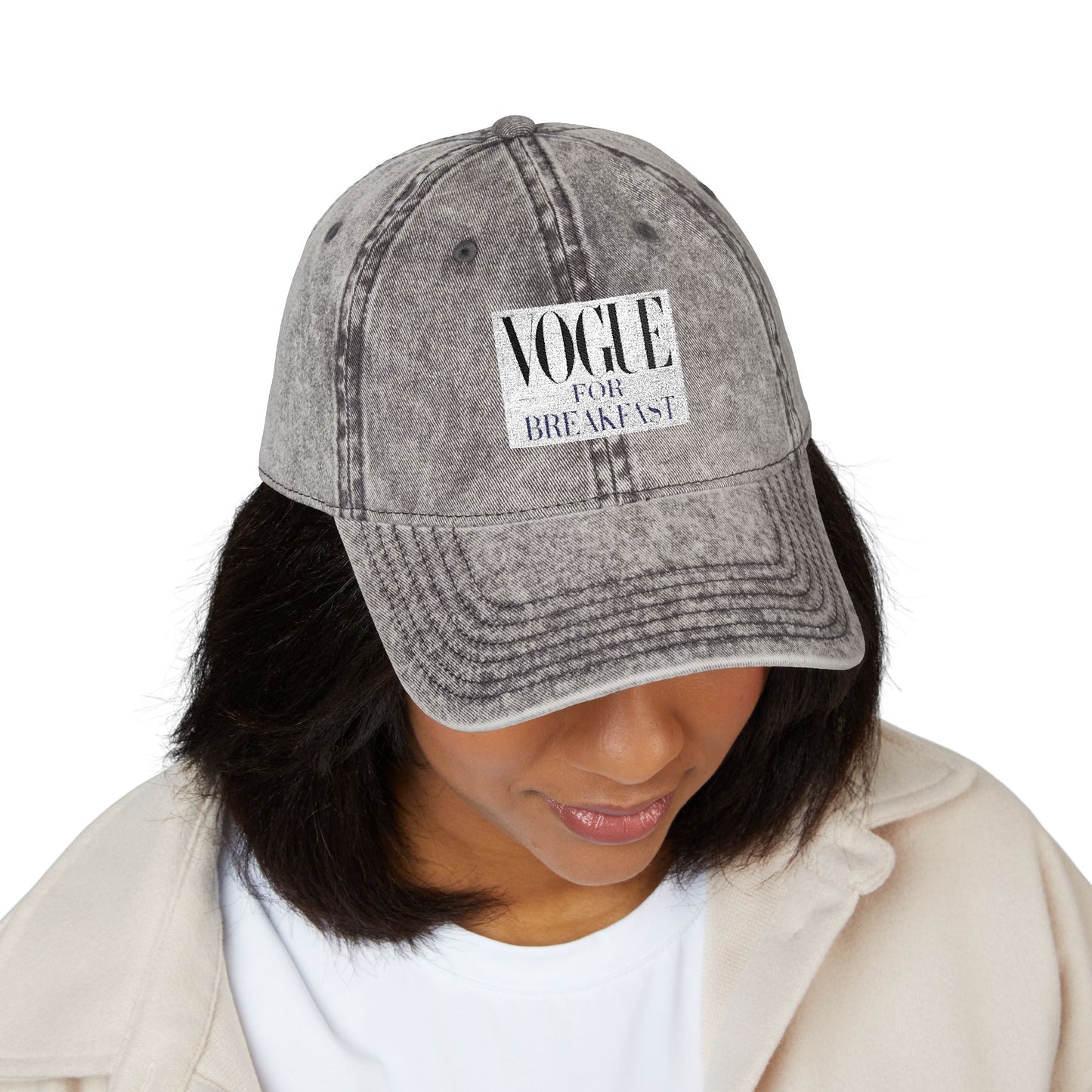 Vintage - 'VOGUE FOR BREAKFAST' Embroidered Adjustable Hat