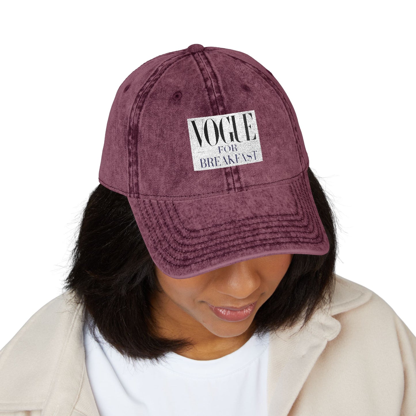 Vintage - 'VOGUE FOR BREAKFAST' Embroidered Adjustable Hat