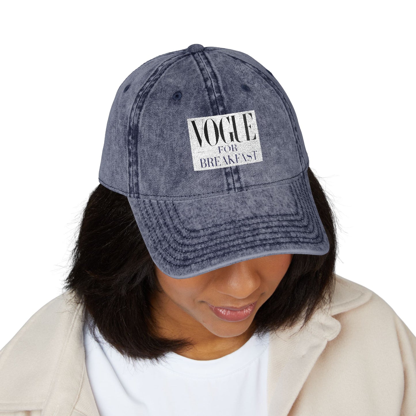 Vintage - 'VOGUE FOR BREAKFAST' Embroidered Adjustable Hat
