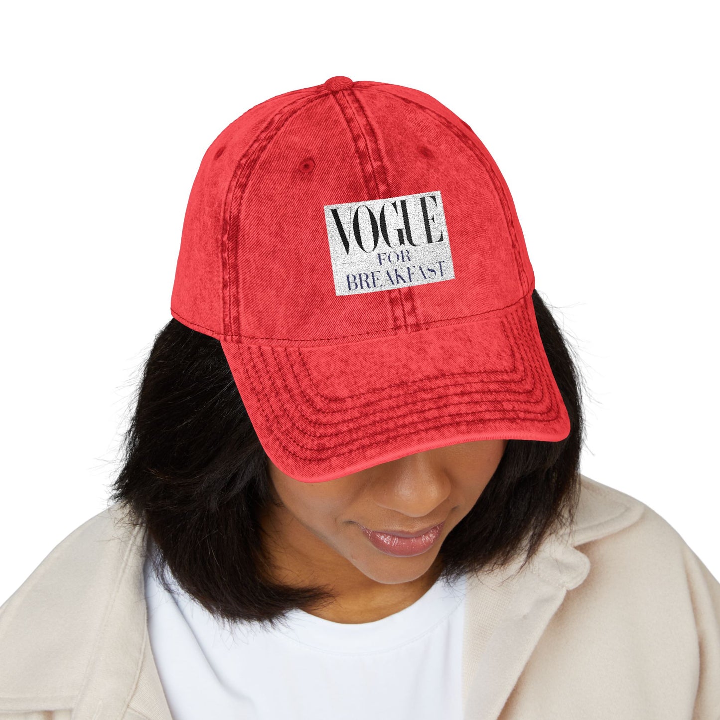Vintage - 'VOGUE FOR BREAKFAST' Embroidered Adjustable Hat