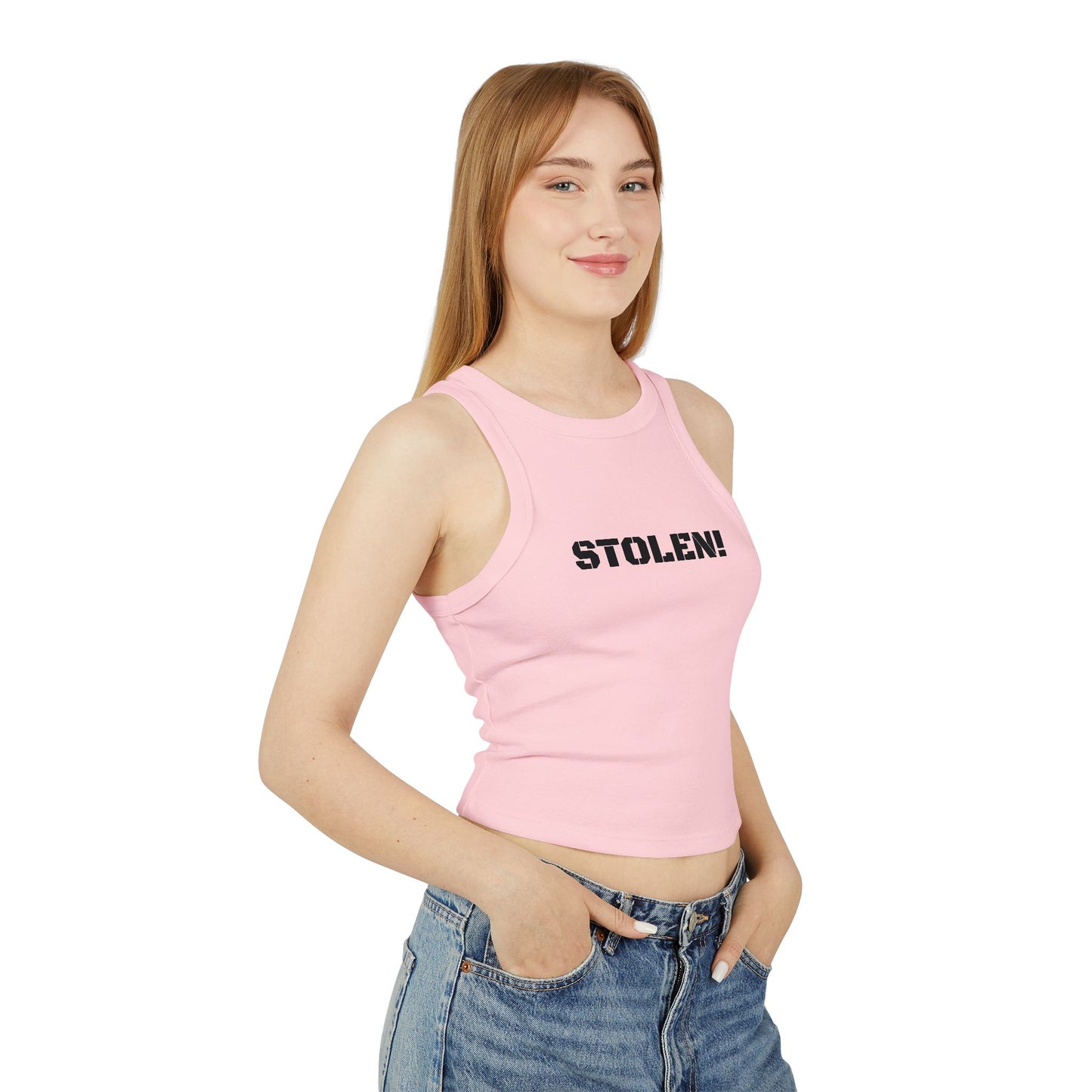 "STOLEN!" Women's Micro Rib Racer Tank Top