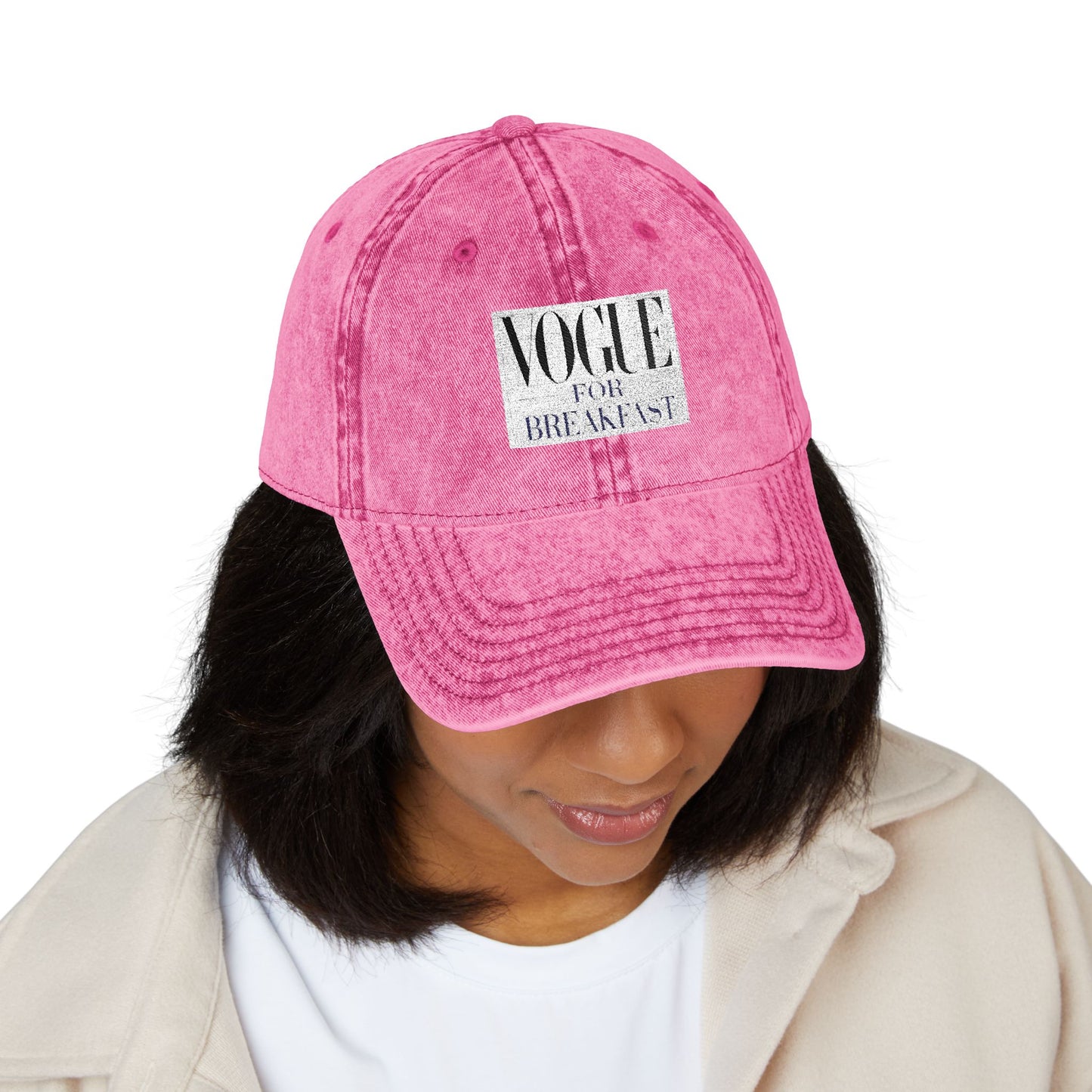 Vintage - 'VOGUE FOR BREAKFAST' Embroidered Adjustable Hat