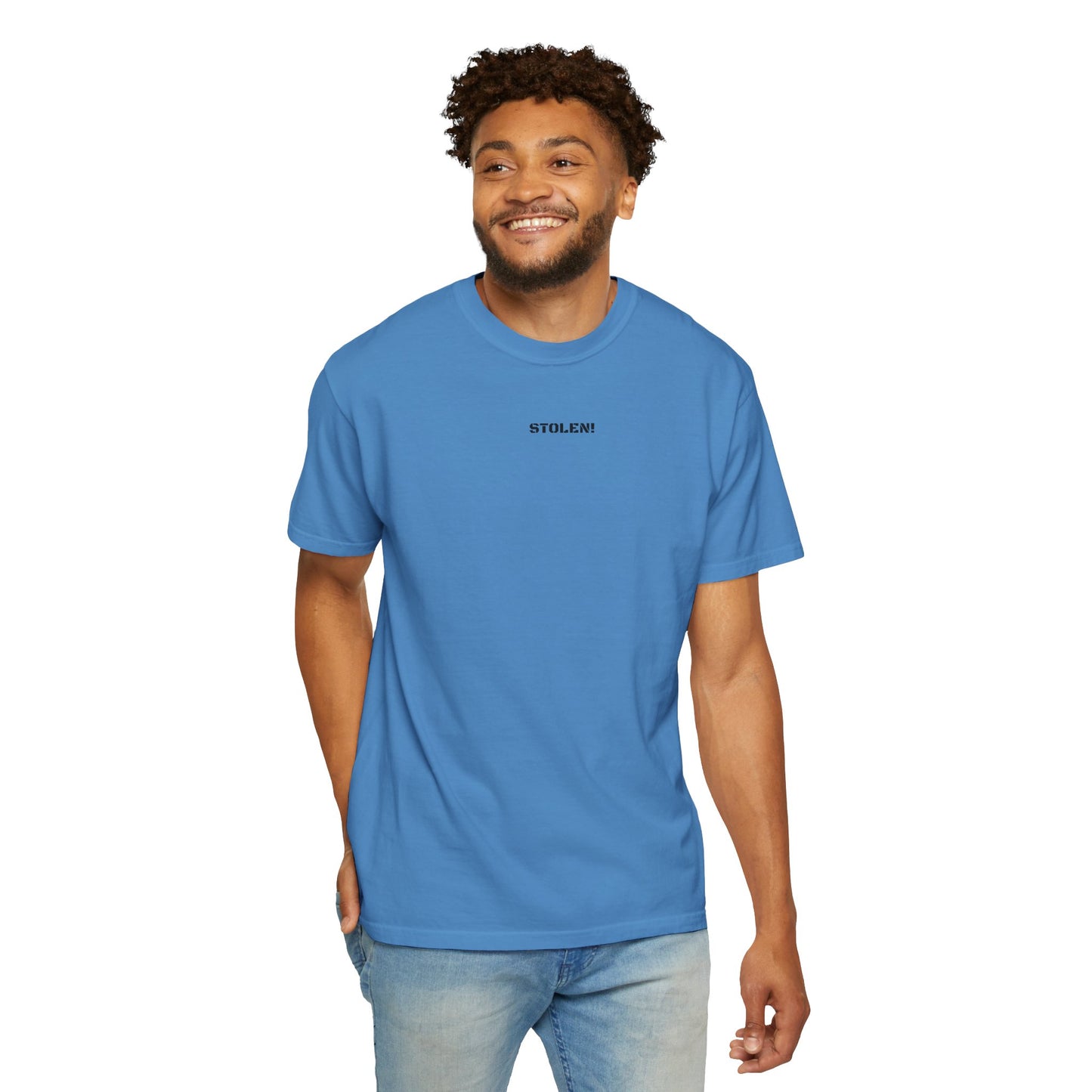 STOLEN! Unisex Garment-Dyed T-shirt with mini text