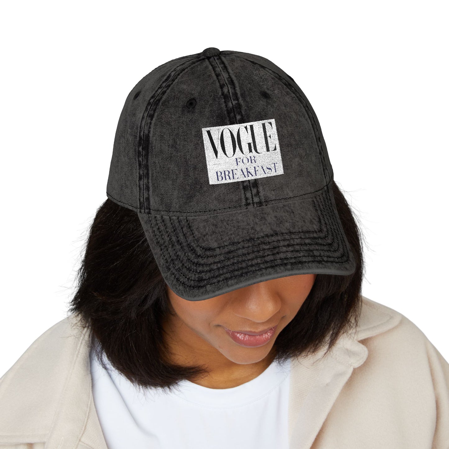 Vintage - 'VOGUE FOR BREAKFAST' Embroidered Adjustable Hat